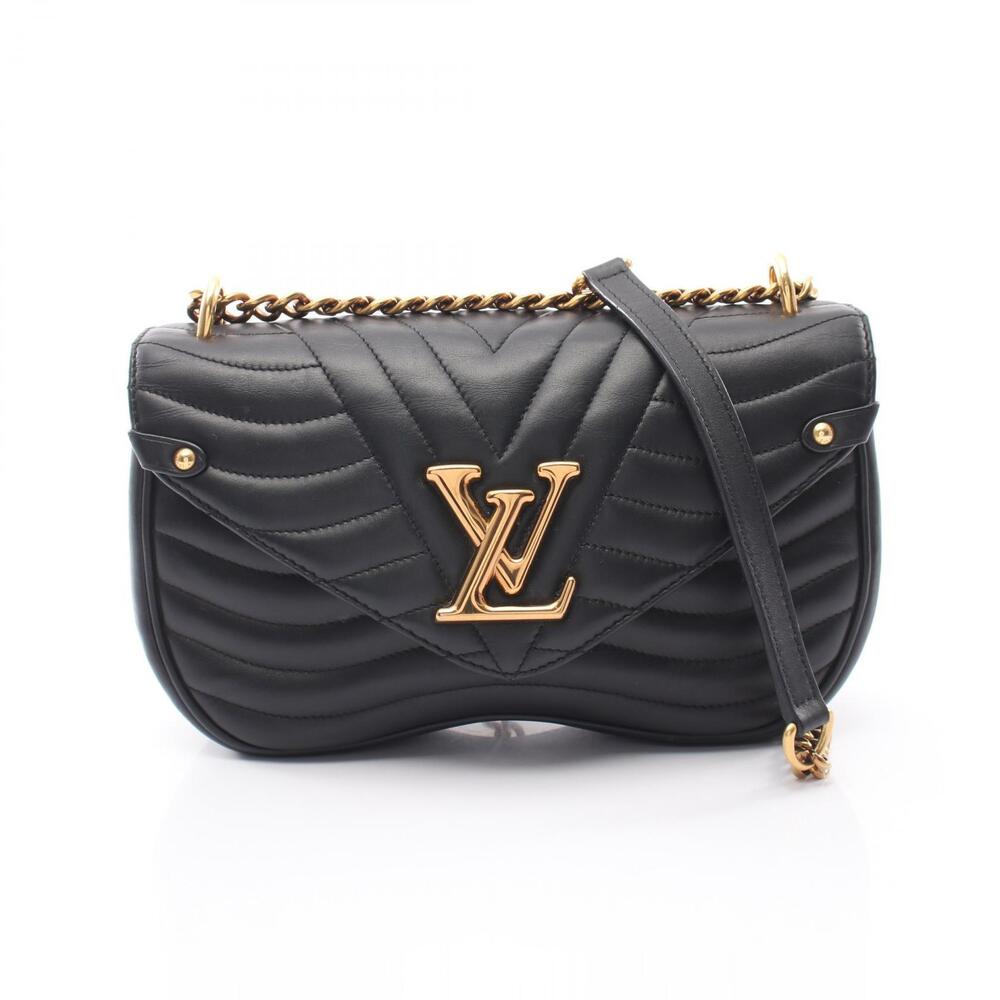 Louis Vuitton Wave Chain Bag Shoulder Leather Black